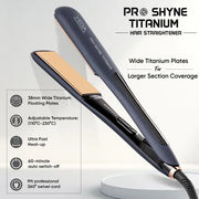Pro-Shyne Titanium Hair Straightener with 38mm Wide Rose Gold Titanium Floating Plates for Enhanced Shine - VPPHS-14