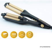 HNK Swirl Premium Hair Waver (Black & Copper) — Adjustable Depth Triple-Barrel Waver with LCD Display & Universal Voltage