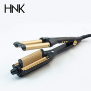 HNK Swirl Premium Hair Waver (Black & Copper) — Adjustable Depth Triple-Barrel Waver with LCD Display & Universal Voltage