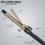 VEGA PROFESSIONAL Pro Cera Curls 22mm Hair Curler (VPMCT-03) – LCD Display, Adjustable Temperature, Cool Clip, Long-Lasting Tight Curls