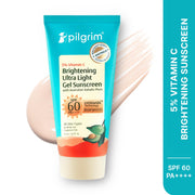 Pilgrim 5% Vitamin C Brightening Ultra Light Gel Sunscreen SPF 60 PA++++ 45ml | UVA/UVB Protection | No White Cast | Fights Tanning, Brightens Skin | Lightweight & Non-Greasy |
