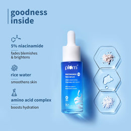 Plum 5% Niacinamide Face Serum for Clear & Bright Skin | with Rice Water | Provides Clear, Glowing & Brightening Skin | Lightweight & Beginner Friendly Serum for Women & Men | All Skin Types | 30ml
