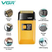 VGR V-350 Professional Foil Shaver for Men, Dual Flexing Foils, 1400mAh Battery, IPX-6 Waterproof, LED Display, Wet & Dry Use, Includes Extra Foils
