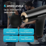 Massage Gun Deep Tissue, 4 Massages Heads with Silent Brushless Motor, High Intensity Percussion 6 Speeds Massage Device for Pain Relief, Portable Massage Gun for Back Neck Muscle