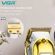 VGR V-140 Professional Salon Series Hair Clipper for Salon & Men's | 300 Min Runtime, 2500mAh Lithium Battery, Taper Lever, LED Display, Metallic Body, 4 Cutting Guide Combs (Gold)