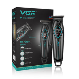 VGR V-945 Professional Hair Trimmer - 180 Minute Runtime, 1400mAh Lithium Battery, Metal Housing Body, Ceramic & Powder Metallurgic Blades, 3 Guide Combs, Type-C Charging, LED Display (Black)