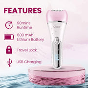 VGR V-733 Professional 6-in-1 Ladies Grooming Kit | Epilator for women for full body grooming | LED Display, 90min Runtime & 600mAh Lithium Battery with IPX7 Waterproof (Pink)