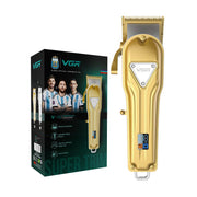 VGR V-140 Professional Salon Series Hair Clipper for Salon & Men's | 300 Min Runtime, 2500mAh Lithium Battery, Taper Lever, LED Display, Metallic Body, 4 Cutting Guide Combs (Gold)