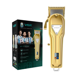 VGR V-140 Professional Salon Series Hair Clipper for Salon & Men's | 300 Min Runtime, 2500mAh Lithium Battery, Taper Lever, LED Display, Metallic Body, 4 Cutting Guide Combs (Gold)