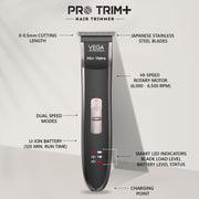 VEGA Pro Trim+ Rechargeable Hair Trimmer – Precision Grooming for Professionals
