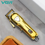 VGR V-140 Professional Salon Series Hair Clipper for Salon & Men's | 300 Min Runtime, 2500mAh Lithium Battery, Taper Lever, LED Display, Metallic Body, 4 Cutting Guide Combs (Gold)