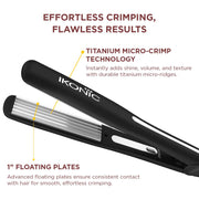 Ikonic Slim Titanium Hair Crimper PTC Heater Immediate Heat Up Adjustable Temperature Titanium Plates Hair Styling for Women, All Hair Type, Black (STC 2.0)