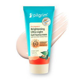 Pilgrim 5% Vitamin C Brightening Ultra Light Gel Sunscreen SPF 60 PA++++ 45ml | UVA/UVB Protection | No White Cast | Fights Tanning, Brightens Skin | Lightweight & Non-Greasy |