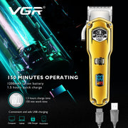 VGR V-693 Professional Salon Series Hair Clipper for Salon & Men | 150 Minutes Runtime | LED Display | Water Resistance | 6 Guide Combs (Gold)
