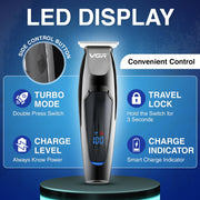 VGR V-070 Professional Hair Trimmer for Men & Salon with 120 min Long Runtime | 5 Guide Comb | Led Display (Black)