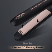 VEGA PROFESSIONAL Pro Gold Ceramic Shine Hair Straightener (VPMHS-08) – Ceramic Floating Plates, Professional & Home Use, Black