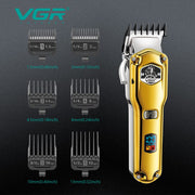 VGR V-693 Professional Salon Series Hair Clipper for Salon & Men | 150 Minutes Runtime | LED Display | Water Resistance | 6 Guide Combs (Gold)