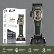 VEGA PROFESSIONAL Vector 2.0 Hair Clipper – Smart Torque Control, DLC Blades, 150 Min Cordless Runtime & 6 Magnetic Combs (VPPHC-12)