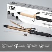 VEGA PROFESSIONAL Pro Cera Curls 22mm Hair Curler (VPMCT-03) – LCD Display, Adjustable Temperature, Cool Clip, Long-Lasting Tight Curls