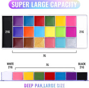 UCANBE Athena Face Body Paint Oil Palette, Professional Flash Non Toxic Safe Tattoo Halloween FX Party Artist Fancy Makeup Painting Kit For Kids and Adult, Red, blue,green,pink,black,white