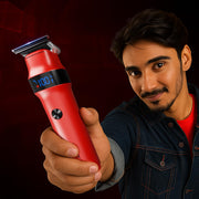 VGR Rosso Professional Men's Beard & Moustache Hair Trimmer for Men with 400min Long Runtime | 2000mAh Lithium Battery | Turbo Mode with 7000 RPM Powerful Motor | LED Display (Red)