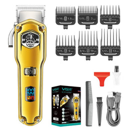 VGR V-693 Professional Salon Series Hair Clipper for Salon & Men | 150 Minutes Runtime | LED Display | Water Resistance | 6 Guide Combs (Gold)