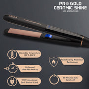 VEGA PROFESSIONAL Pro Gold Ceramic Shine Hair Straightener (VPMHS-08) – Ceramic Floating Plates, Professional & Home Use, Black