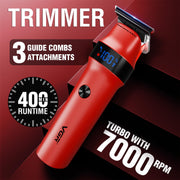 VGR Rosso Professional Men's Beard & Moustache Hair Trimmer for Men with 400min Long Runtime | 2000mAh Lithium Battery | Turbo Mode with 7000 RPM Powerful Motor | LED Display (Red)