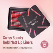 Swiss Beauty Bold Matt Lip Liner – Set of 12, Long-Lasting, Matte Finish, Non-Drying, 19.2gm