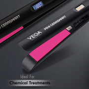VEGA PROFESSIONAL Pro Cera Smart Hair Straightener (VPMHS-06) – Tourmaline Ceramic Floating Plates, Ultra Quick Heat, Adjustable Temperature, Black