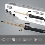 VEGA PROFESSIONAL Pro Cera Curls 9mm Hair Curler with LCD Display – Ultra-Fast Heat, Adjustable Temperature, Long-Lasting Salon Curls (VPMCT-07)