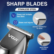 VGR V-070 Professional Hair Trimmer for Men & Salon with 120 min Long Runtime | 5 Guide Comb | Led Display (Black)