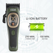 VEGA PROFESSIONAL Vector 2.0 Hair Clipper – Smart Torque Control, DLC Blades, 150 Min Cordless Runtime & 6 Magnetic Combs (VPPHC-12)