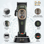 VEGA PROFESSIONAL Vector 2.0 Hair Clipper – Smart Torque Control, DLC Blades, 150 Min Cordless Runtime & 6 Magnetic Combs (VPPHC-12)