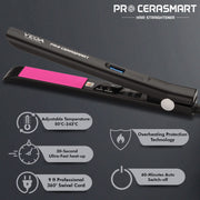 VEGA PROFESSIONAL Pro Cera Smart Hair Straightener (VPMHS-06) – Tourmaline Ceramic Floating Plates, Ultra Quick Heat, Adjustable Temperature, Black