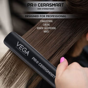 VEGA PROFESSIONAL Pro Cera Smart Hair Straightener (VPMHS-06) – Tourmaline Ceramic Floating Plates, Ultra Quick Heat, Adjustable Temperature, Black