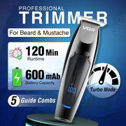 VGR V-070 Professional Hair Trimmer for Men & Salon with 120 min Long Runtime | 5 Guide Comb | Led Display (Black)