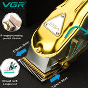 VGR V-140 Professional Salon Series Hair Clipper for Salon & Men's | 300 Min Runtime, 2500mAh Lithium Battery, Taper Lever, LED Display, Metallic Body, 4 Cutting Guide Combs (Gold)