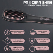 VEGA PROFESSIONAL Pro Cera Shine Hair Straightener Brush (VPPMS-05) – Ceramic Bristles, Quick Heat-Up, Overheating Protection & Auto Shut-Off, Black