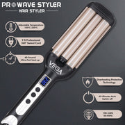 VEGA PROFESSIONAL Pro Wave Triple Barrel Hair Styler (VPPMS-03) – Fast Heat-Up, Adjustable Temperature, Overheating Protection, Salon-Quality Waves