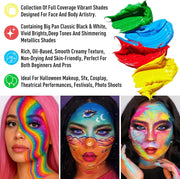 UCANBE Athena Face Body Paint Oil Palette, Professional Flash Non Toxic Safe Tattoo Halloween FX Party Artist Fancy Makeup Painting Kit For Kids and Adult, Red, blue,green,pink,black,white