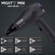 vega professional Mighty Mini 1000W Hair Dryer- Black - VPVHD-05